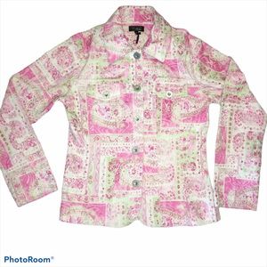 Analogy Fitted Jean Jacket- Floral pink size small
